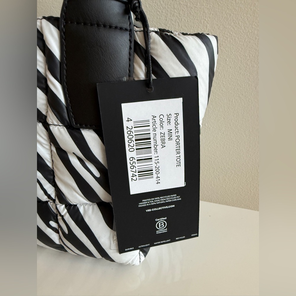VEE COLLECTIVE Women's Black Porter Tote Mini Bag Handbag Crossbody, Zebra Print - Picture 4 of 12